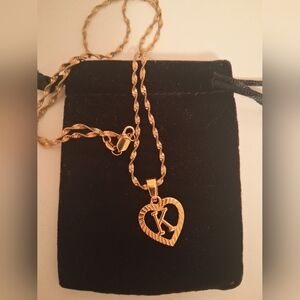 K Inital Heart Pendant Necklace